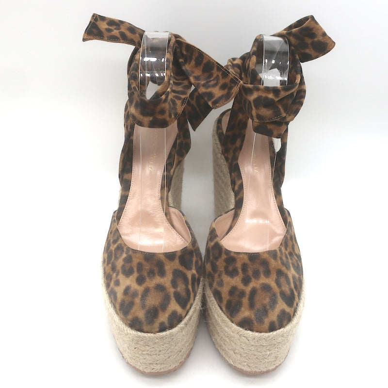 Gianvito Rossi Arenella Leopard Print Espadrille Wedge Sandals Brown Size 38.5