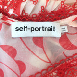 Self-Portrait Crescent Guipure Lace-Trim Chiffon Maxi Dress Cream/Red Size 4