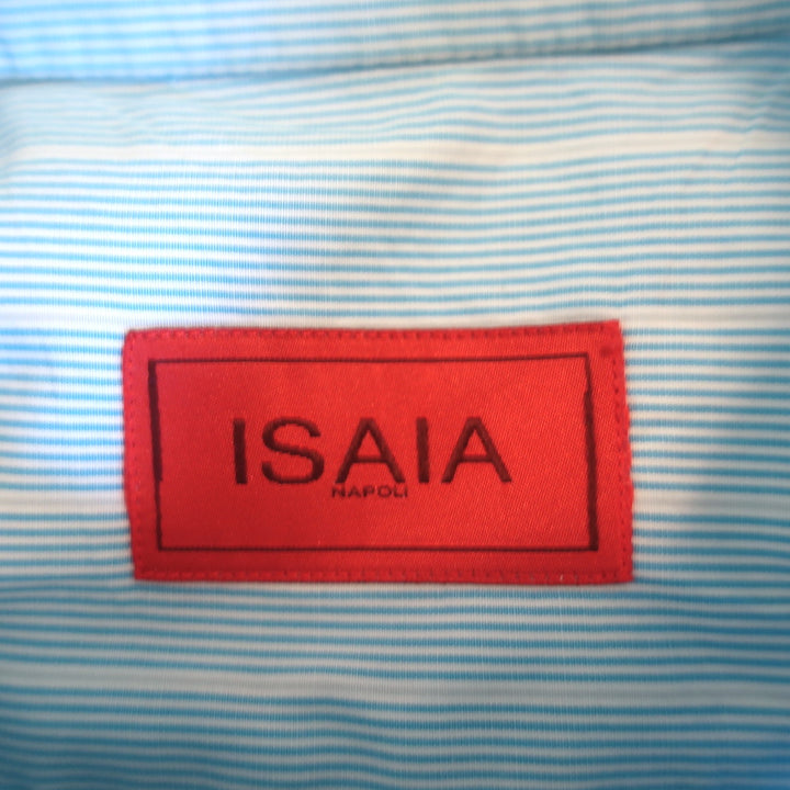 Isaia Striped Button Down Shirt Blue/White Cotton Size 41 - 16