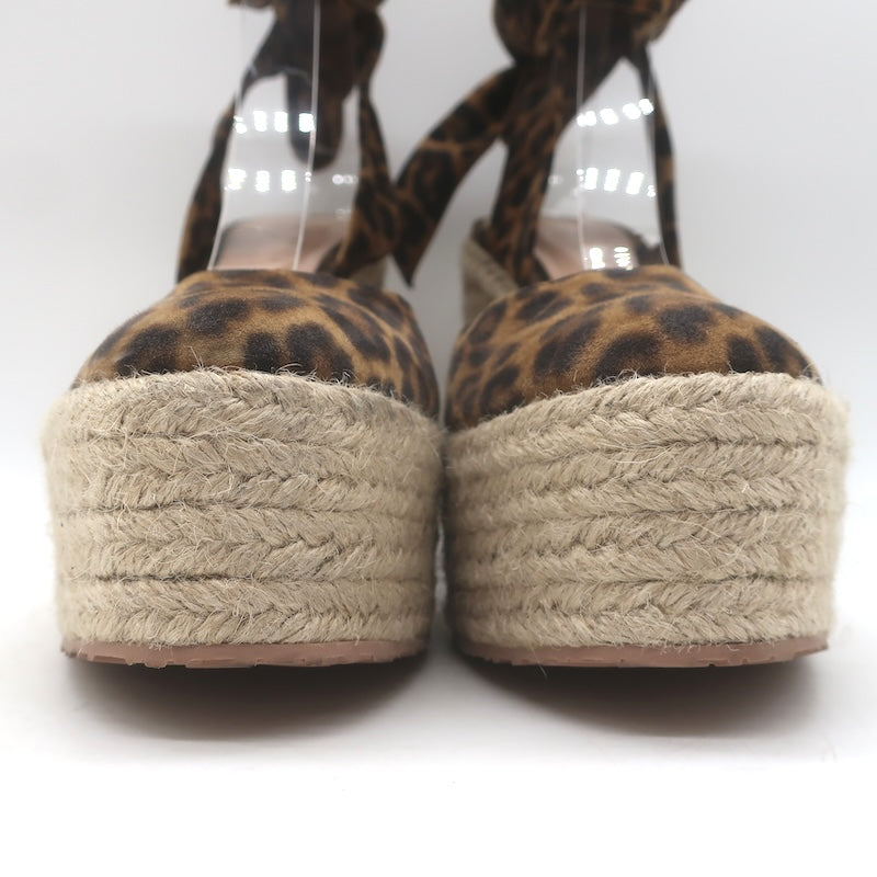 Gianvito Rossi Arenella Leopard Print Espadrille Wedge Sandals Brown Size 38.5