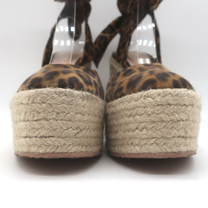Gianvito Rossi Arenella Leopard Print Espadrille Wedge Sandals Brown Size 38.5