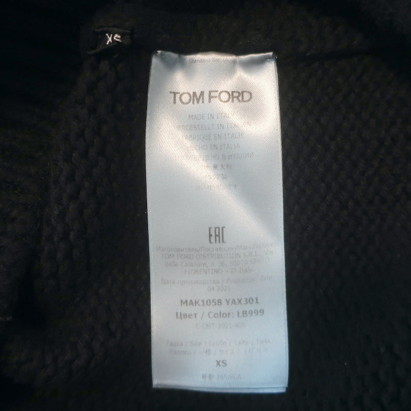 Pre-owned Tom Ford diagonal-zip sweater in black cashmere-cotton, size XS, gently worn luxury knit