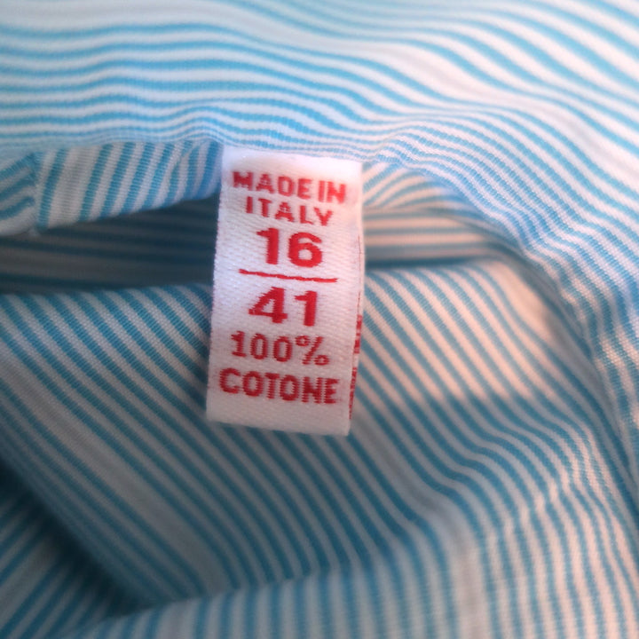 Isaia Striped Button Down Shirt Blue/White Cotton Size 41 - 16