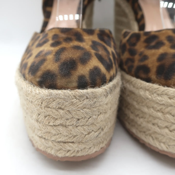 Gianvito Rossi Arenella Leopard Print Espadrille Wedge Sandals Brown Size 38.5