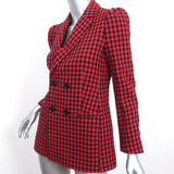 RED Valentino Double Breasted Blazer Red Gingham Size 42 Puff Sleeve Jacket
