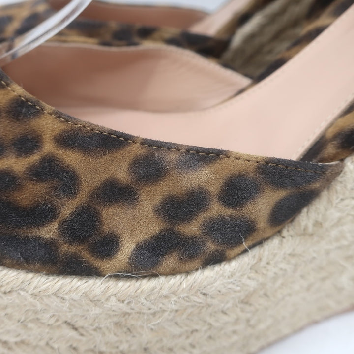 Gianvito Rossi Arenella Leopard Print Espadrille Wedge Sandals Brown Size 38.5