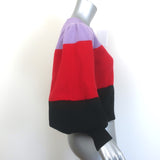 A.L.C. Sammy colorblock puff-sleeve sweater in purple, red and black, lambswool-cashmere blend — authentic pre-owned.
