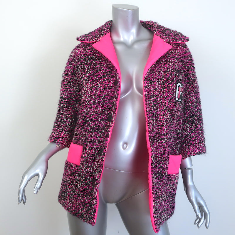 Prada Short Sleeve Tweed Puffer Jacket Pink Wool-Blend Size 38