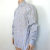 Isaia Check Button Down Shirt White/Light Blue/Beige Cotton Size 42 - 16 1/2