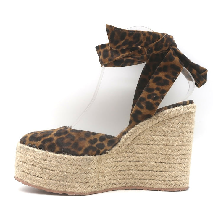 Gianvito Rossi Arenella Leopard Print Espadrille Wedge Sandals Brown Size 38.5