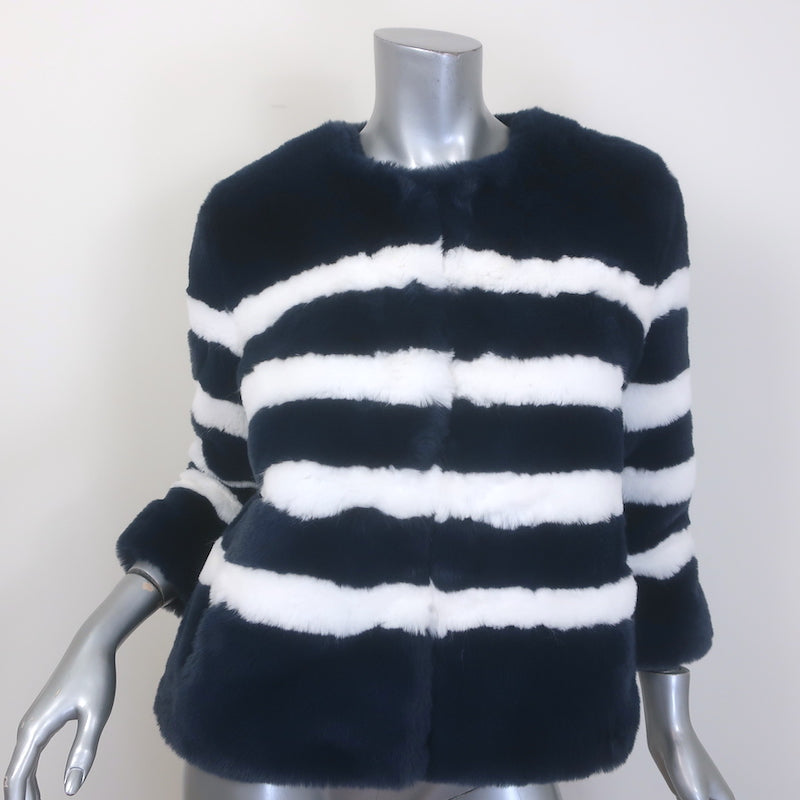 Kule The Bailey Striped Faux Fur Jacket Navy/White Size Extra Small