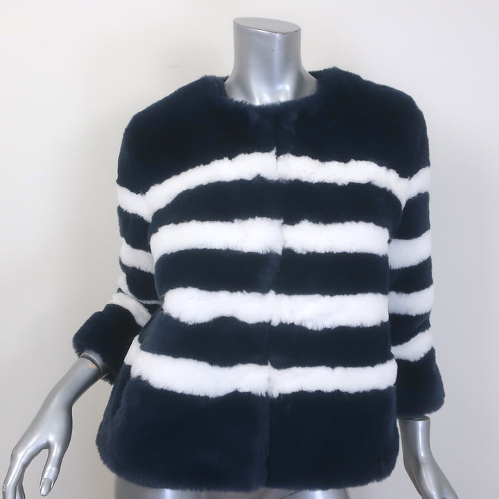 Kule The Bailey Striped Faux Fur Jacket Navy/White Size Extra Small