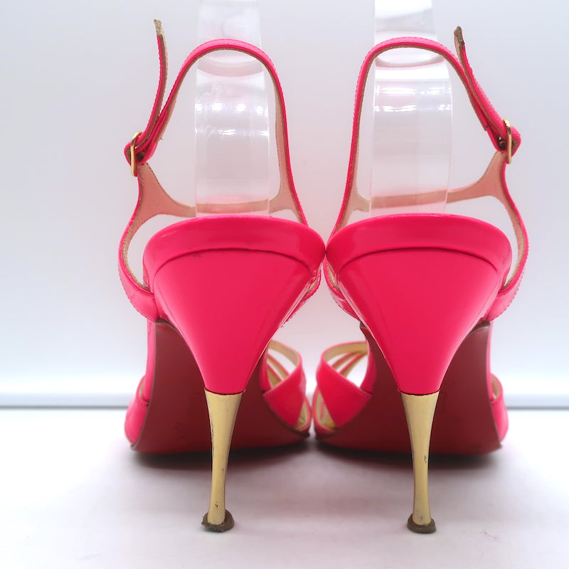 Christian Louboutin Noeudette Sandals Neon Pink Patent Leather Size 36.5