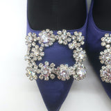 Roger Vivier Crystal Buckle Sock Boots Navy Satin & Black Neoprene Size 39