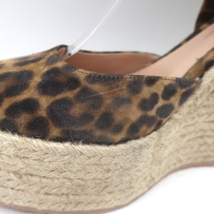Gianvito Rossi Arenella Leopard Print Espadrille Wedge Sandals Brown Size 38.5