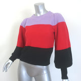 A.L.C. Sammy colorblock puff-sleeve sweater in purple, red and black — lambswool/cashmere blend, authentic pre-owned luxury.