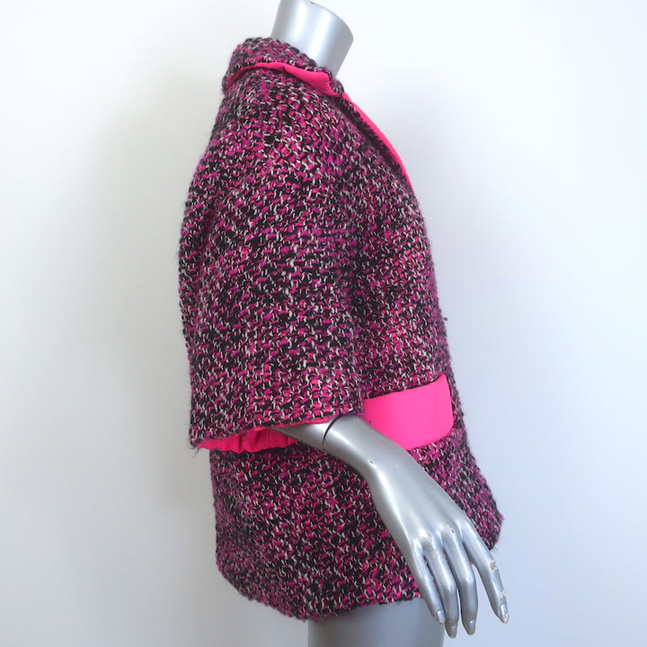 Prada Short Sleeve Tweed Puffer Jacket Pink Wool-Blend Size 38