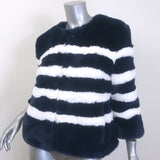 Kule The Bailey Striped Faux Fur Jacket Navy/White Size Extra Small