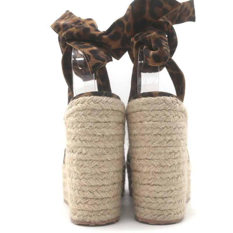 Gianvito Rossi Arenella Leopard Print Espadrille Wedge Sandals Brown Size 38.5