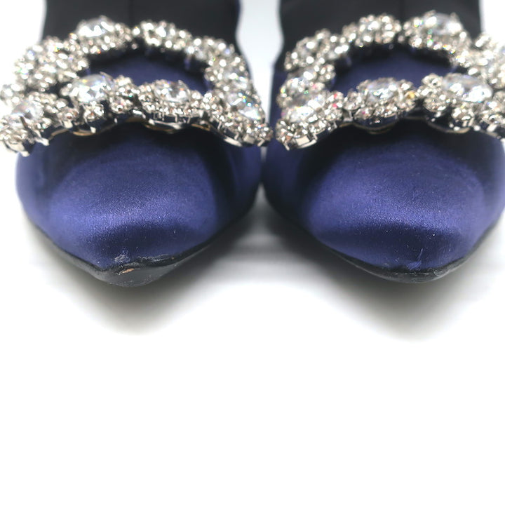 Roger Vivier Crystal Buckle Sock Boots Navy Satin &amp; Black Neoprene Size 39