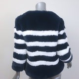 Kule The Bailey Striped Faux Fur Jacket Navy/White Size Extra Small
