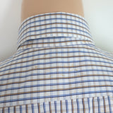 Isaia Check Button Down Shirt White/Light Blue/Beige Cotton Size 42 - 16 1/2