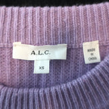 A.L.C. Sammy colorblock puff-sleeve sweater in purple, red and black, lambswool-cashmere blend, pre-owned, gently worn