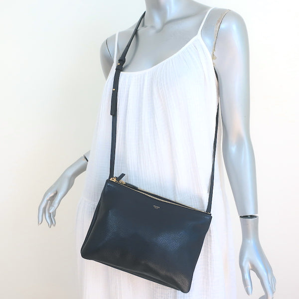 Celine Large Trio Crossbody Bag Navy Grained Leather – Celebrity Owned