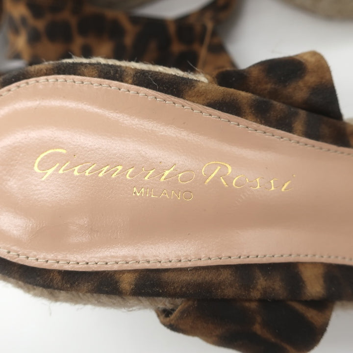 Gianvito Rossi Arenella Leopard Print Espadrille Wedge Sandals Brown Size 38.5