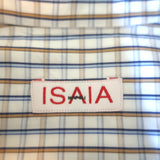 Isaia Check Button Down Shirt White/Light Blue/Beige Cotton Size 42 - 16 1/2