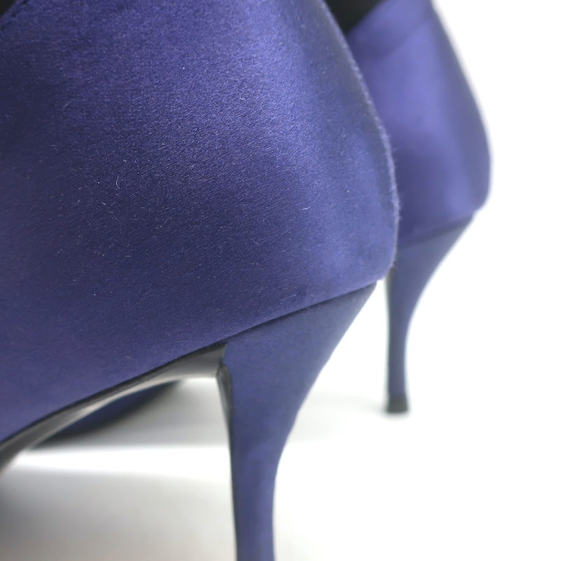 Roger Vivier Crystal Buckle Sock Boots Navy Satin &amp; Black Neoprene Size 39