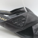 Prada Quilted Leather Mules Black Size 37 Kitten Heel Slide Sandals