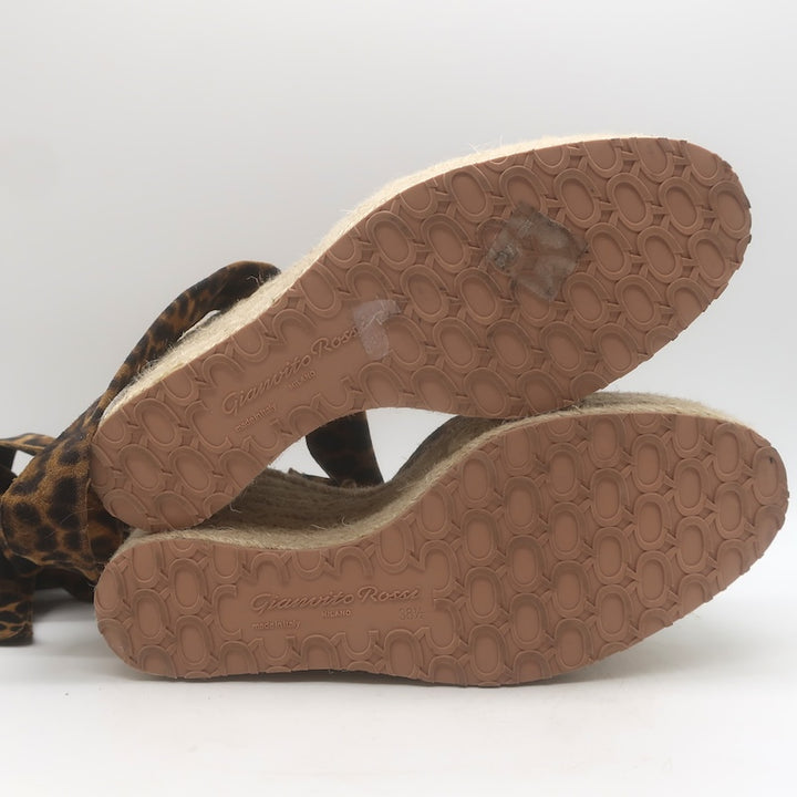 Gianvito Rossi Arenella Leopard Print Espadrille Wedge Sandals Brown Size 38.5