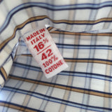 Isaia Check Button Down Shirt White/Light Blue/Beige Cotton Size 42 - 16 1/2