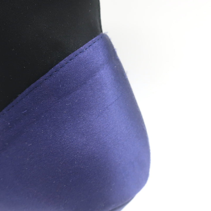 Roger Vivier Crystal Buckle Sock Boots Navy Satin &amp; Black Neoprene Size 39