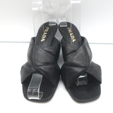 Prada Quilted Leather Mules Black Size 37 Kitten Heel Slide Sandals