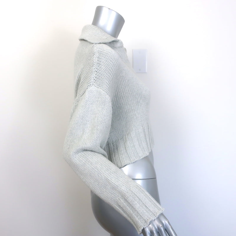 Sablyn Julie collared cropped sweater, light gray cotton-silk-cashmere knit, authentic pre-owned, size Small