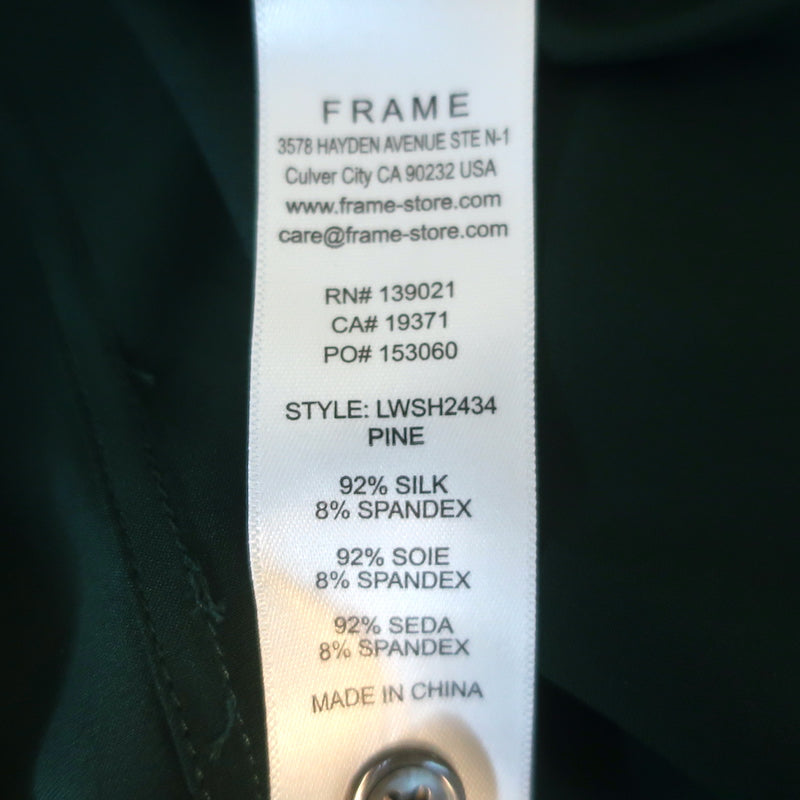 FRAME The Standard Shirt Pine Stretch Silk Size Extra Small Long Sleeve Top NEW