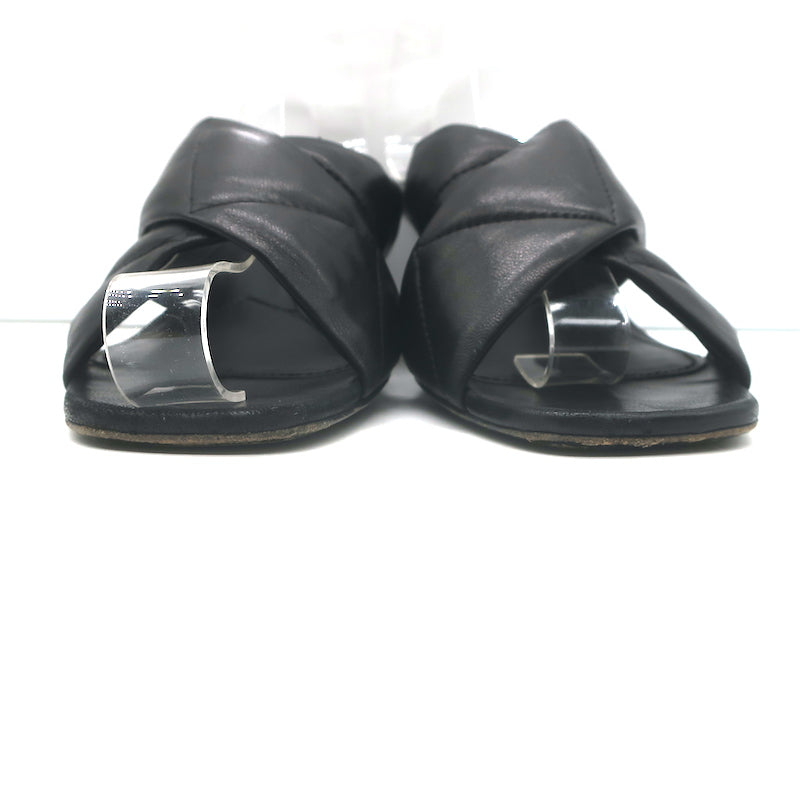 Prada Quilted Leather Mules Black Size 37 Kitten Heel Slide Sandals