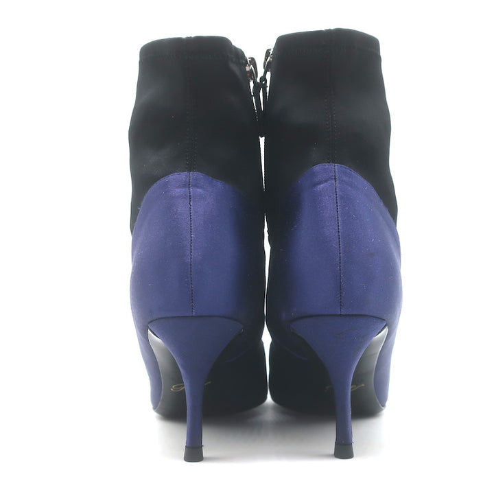 Roger Vivier Crystal Buckle Sock Boots Navy Satin &amp; Black Neoprene Size 39