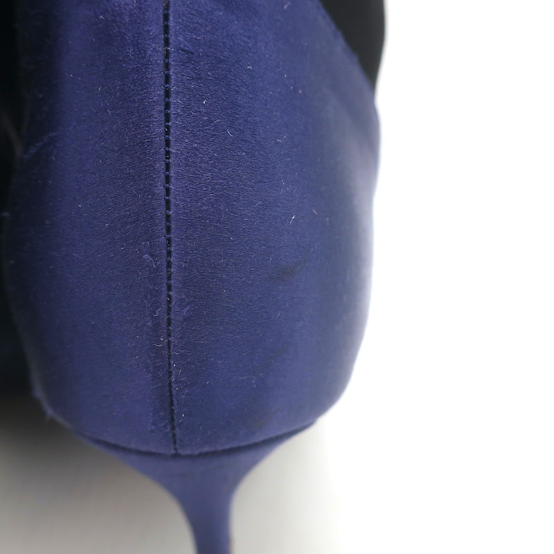 Roger Vivier Crystal Buckle Sock Boots Navy Satin &amp; Black Neoprene Size 39