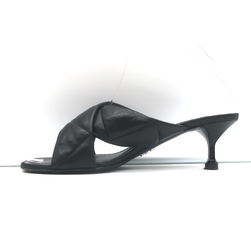 Prada Quilted Leather Mules Black Size 37 Kitten Heel Slide Sandals