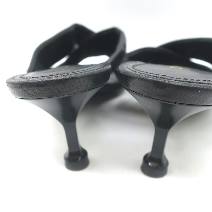 Prada Quilted Leather Mules Black Size 37 Kitten Heel Slide Sandals