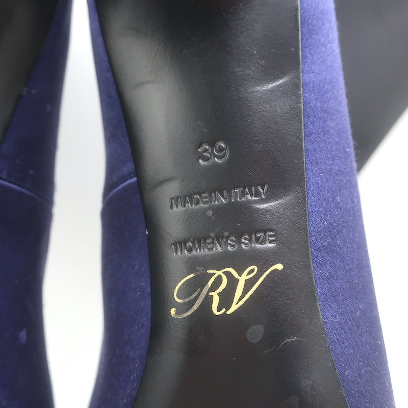 Roger Vivier Crystal Buckle Sock Boots Navy Satin &amp; Black Neoprene Size 39