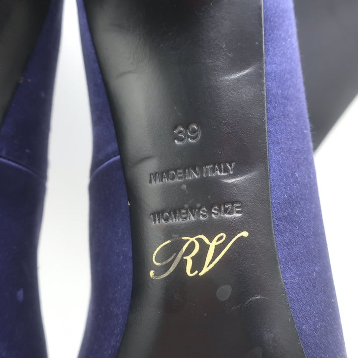 Roger Vivier Crystal Buckle Sock Boots Navy Satin &amp; Black Neoprene Size 39