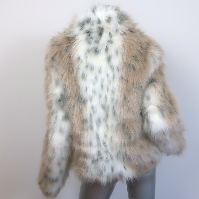 Unreal Fur Wild Dream Faux Fur Jacket Cream/Beige Leopard Print Size Medium