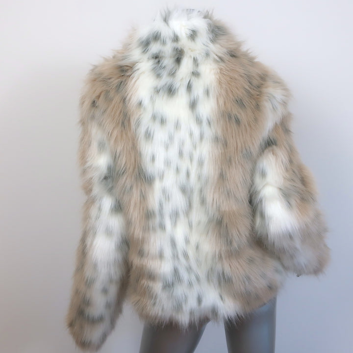 Unreal Fur Wild Dream Faux Fur Jacket Cream/Beige Leopard Print Size Medium