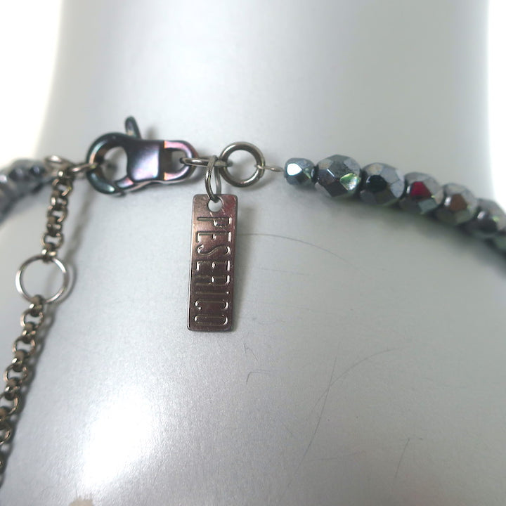 Peserico Beaded Fringe Necklace Silver/Gunmetal