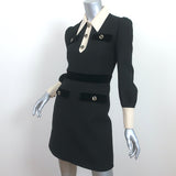 Gucci Long Sleeve Collared Mini Dress Black/Cream Velvet-Trim Cady Size 38
