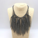 Peserico Beaded Fringe Necklace Silver/Gunmetal